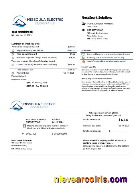 USA Montana Missoula Electric Cooperative electricity business utility bill